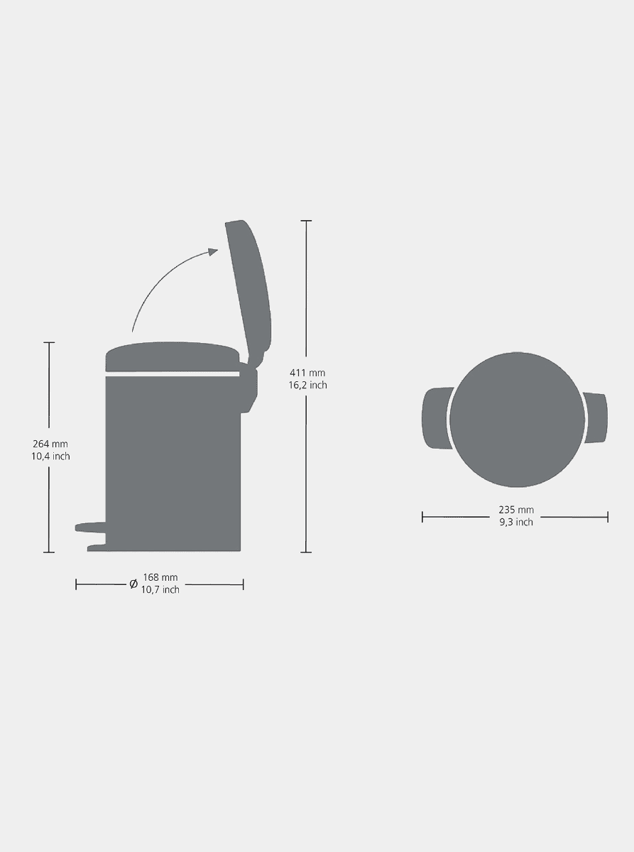 סט לשירותים Brabantia: פח פדל 3 ליטר NewIcon + מברשת אסלה קונית + מתקן קיר לנייר טואלט ברבנטיה – תמונה 9