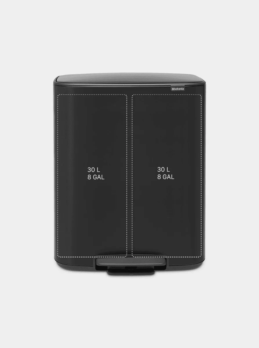 פח אשפה למטבח, מחולק 30+30 ליטר BO פדל Brabantia שחור-מט