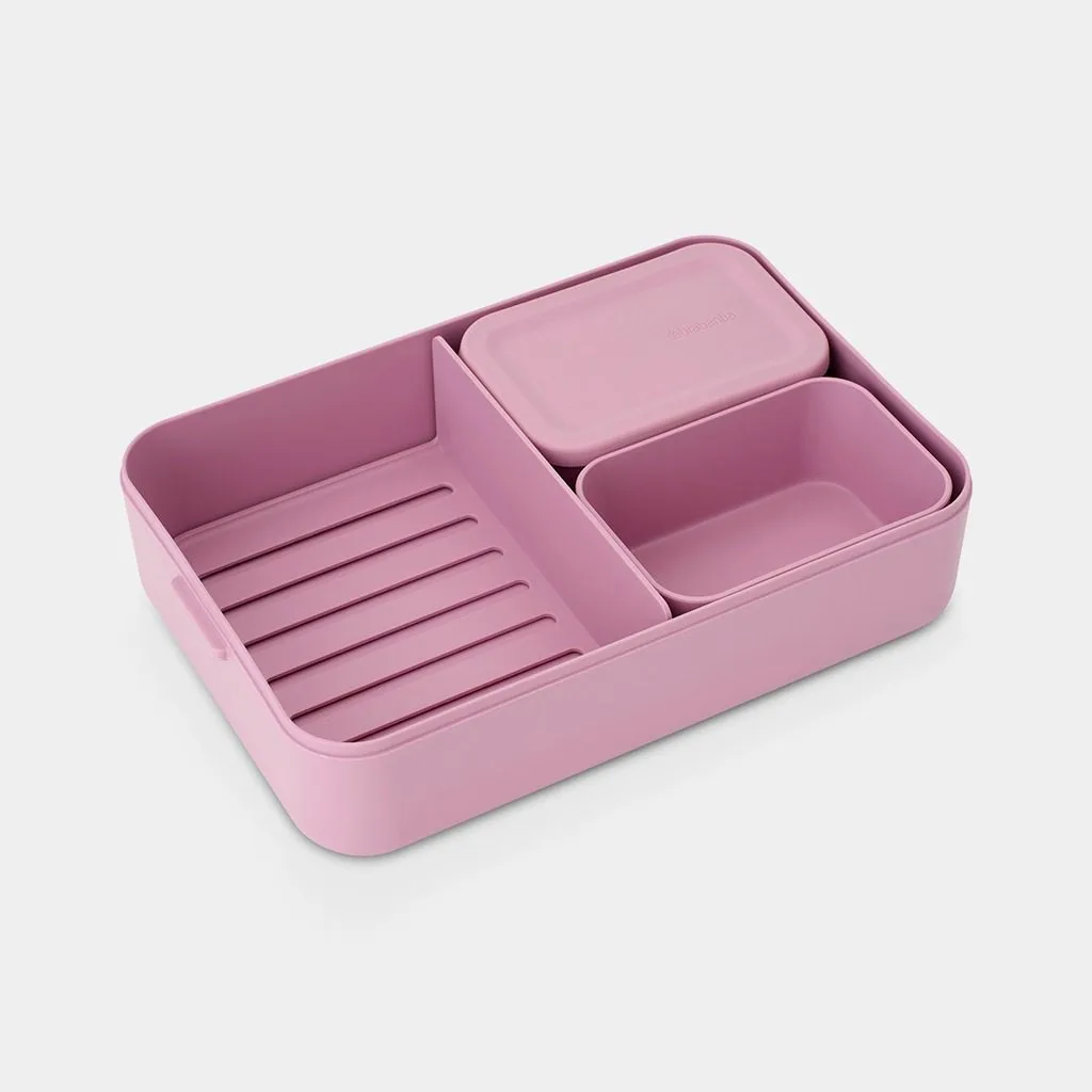 קופסת אוכל Bento גדולה 2 ליטר Make & Take פלסטיק ללא BPA ורוד לילך Brabantia – תמונה 3