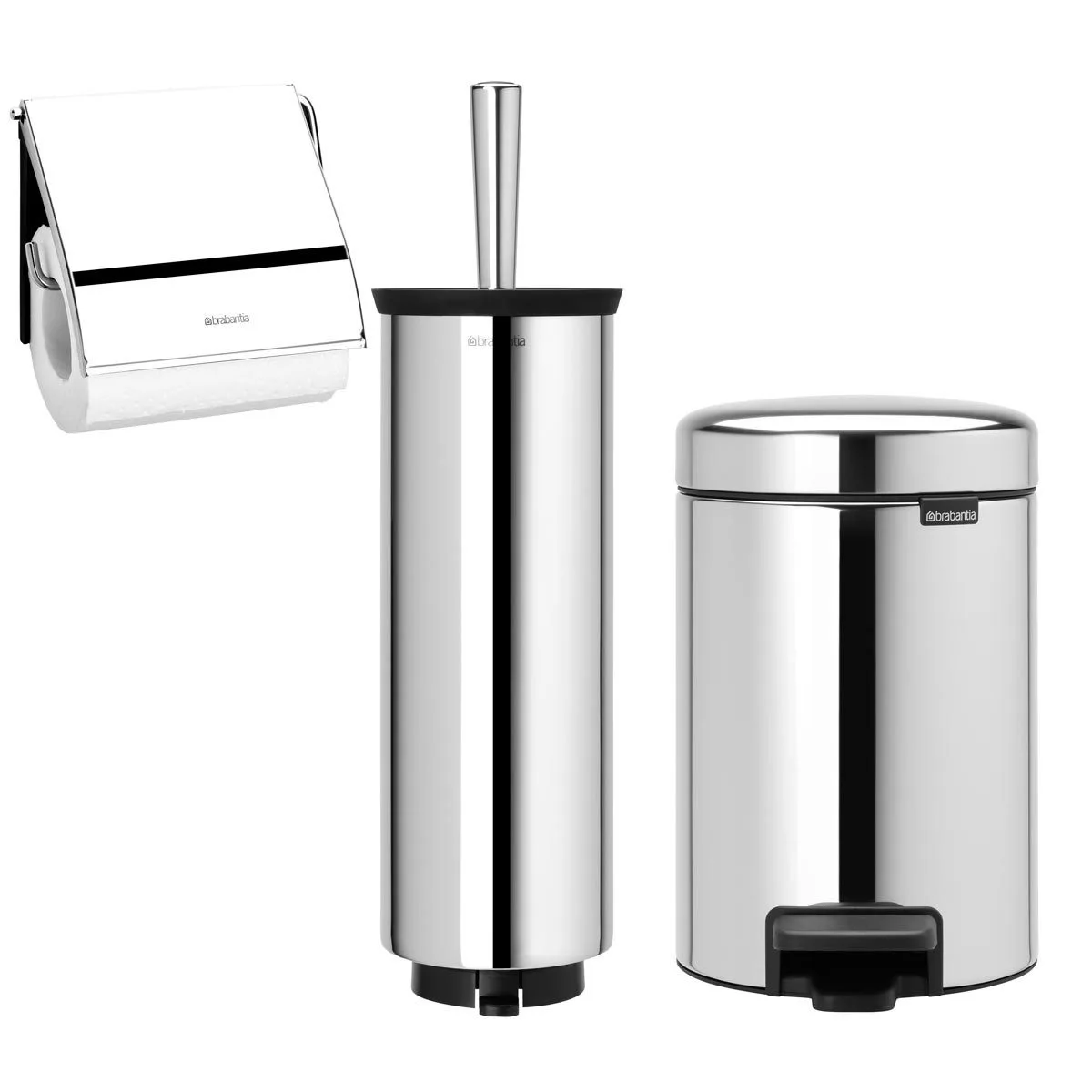 סט לשירותים Brabantia: פח פדל 3 ליטר NewIcon + מברשת אסלה עם אפשרות תלייה + מתקן קיר לנייר טואלט ברבנטיה – תמונה 1