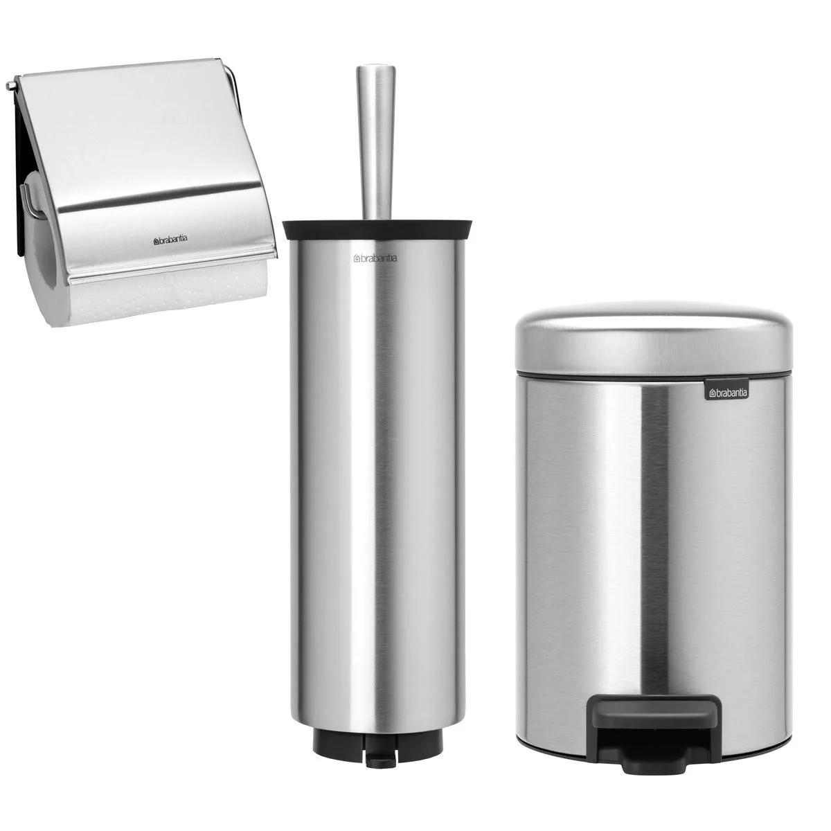 סט לשירותים Brabantia: פח פדל 3 ליטר NewIcon + מברשת אסלה עם אפשרות תלייה + מתקן קיר לנייר טואלט ברבנטיה – תמונה 1