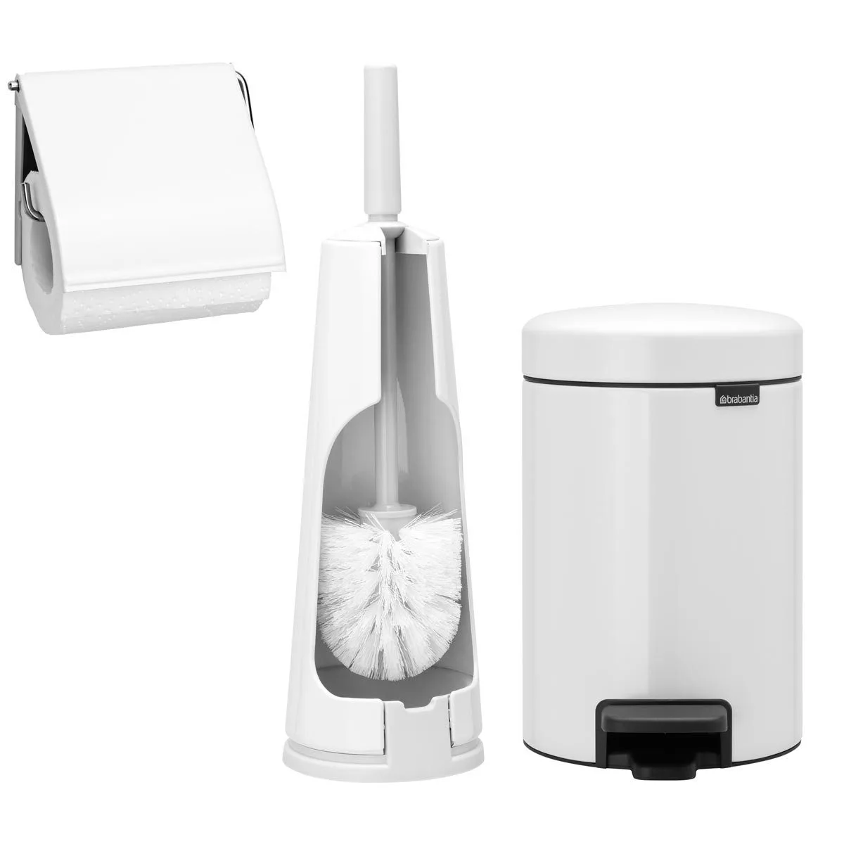 סט לשירותים Brabantia: פח פדל 3 ליטר NewIcon + מברשת אסלה קונית + מתקן קיר לנייר טואלט ברבנטיה – תמונה 1