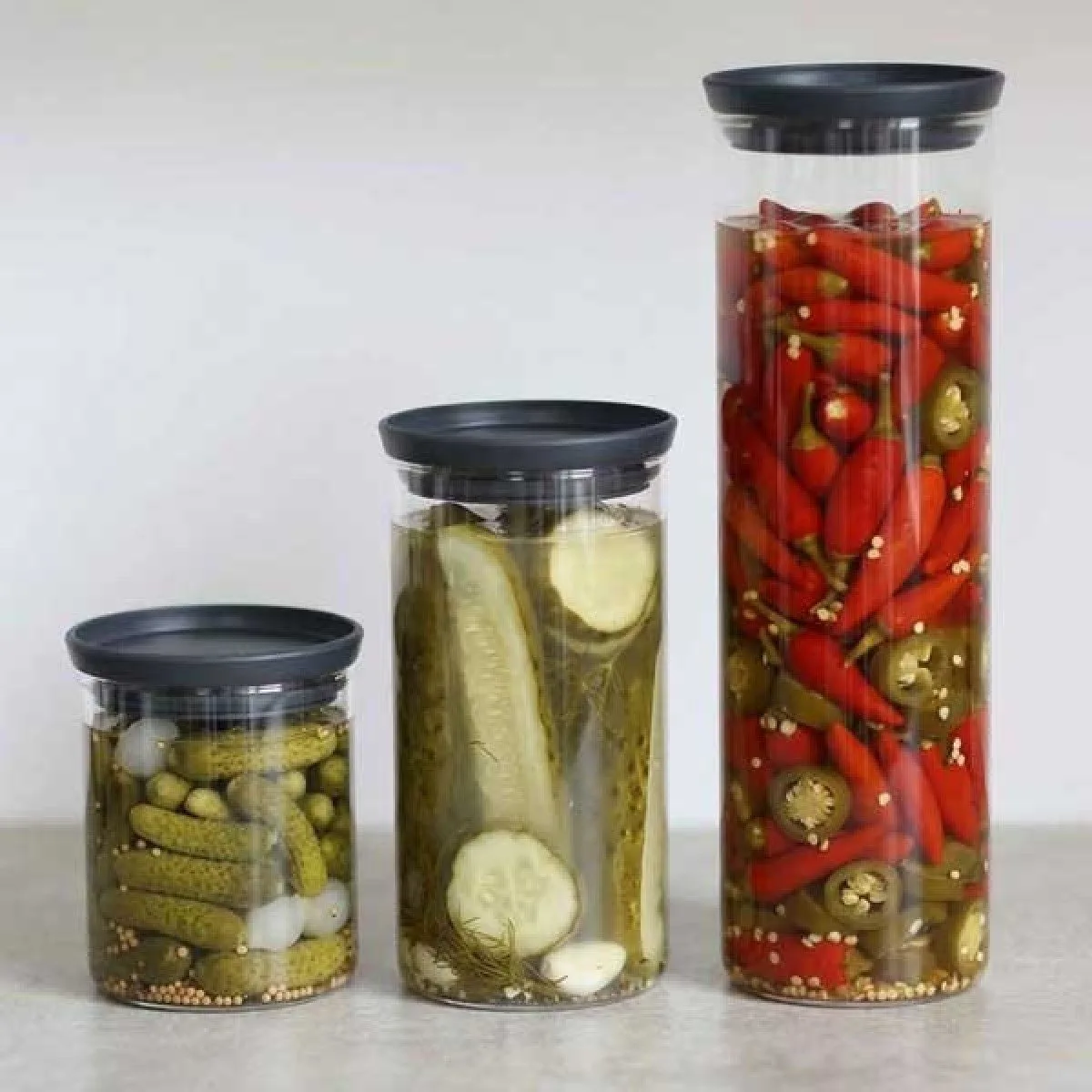 סט 3 מיכלי זכוכית 0.6 + 1.1 + 1.9 ליטר, מכסה אפור כהה Brabantia - ללא BPA