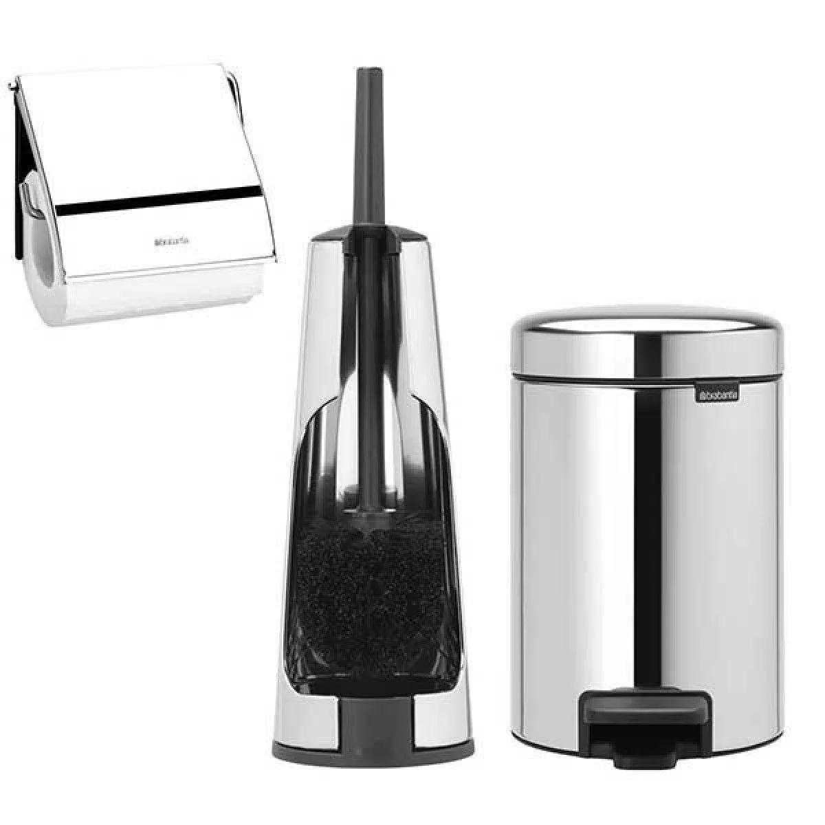 סט לשירותים Brabantia: פח פדל 3 ליטר NewIcon + מברשת אסלה קונית + מתקן קיר לנייר טואלט ברבנטיה – תמונה 1
