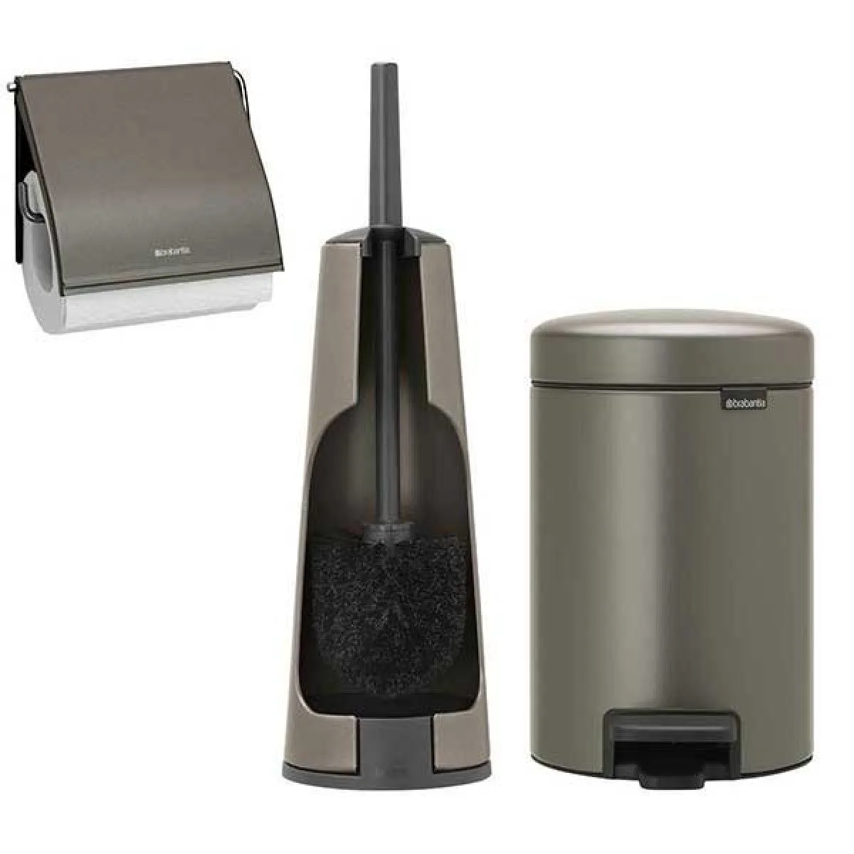 סט לשירותים Brabantia: פח פדל 3 ליטר NewIcon + מברשת אסלה קונית + מתקן קיר לנייר טואלט ברבנטיה
