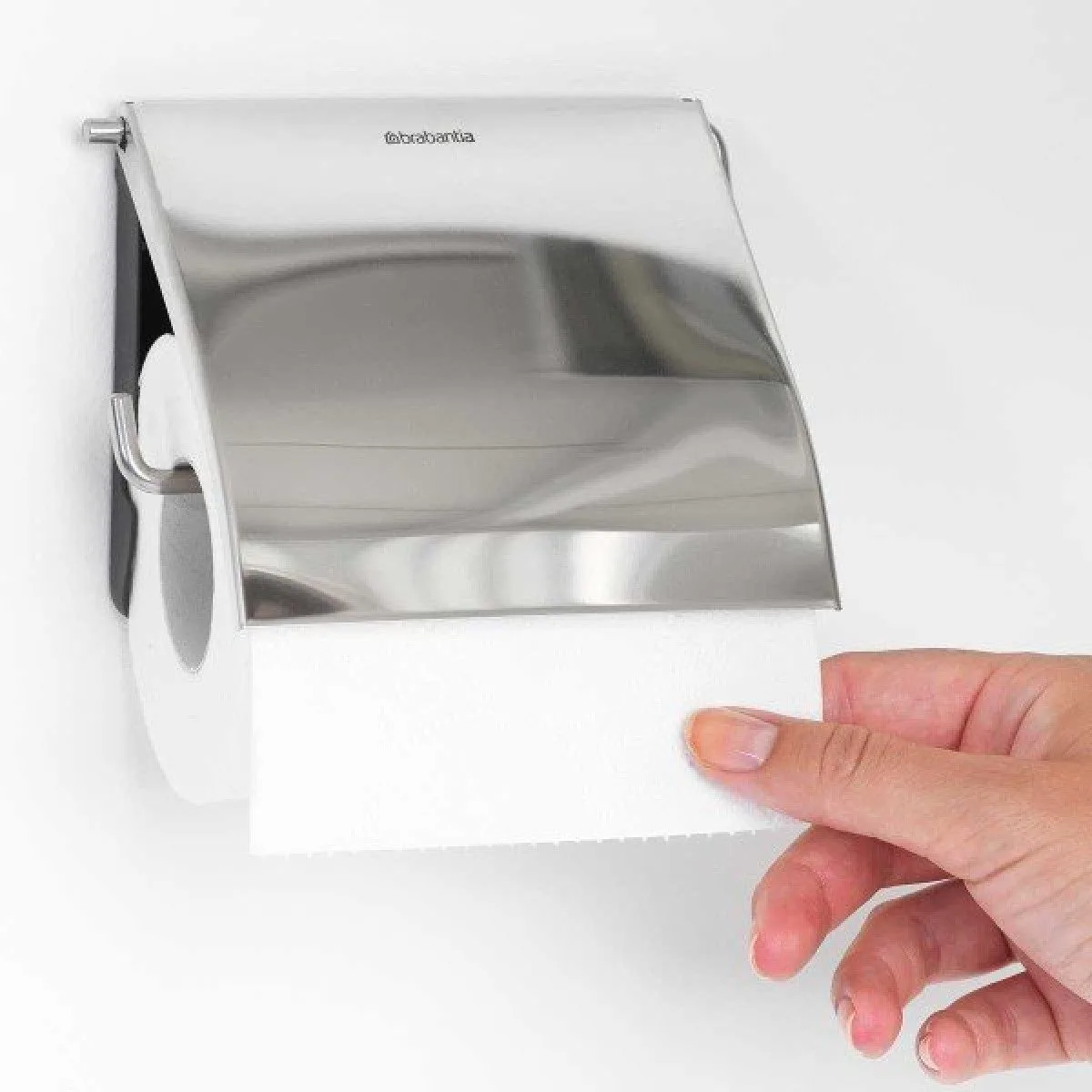 סט לשירותים מבריק Brabantia: פח פדל 3 ליטר NewIcon + מברשת אסלה קונית, מתקן קיר ודיספנסר לנייר טואלט Renew ברבנטיה – תמונה 3