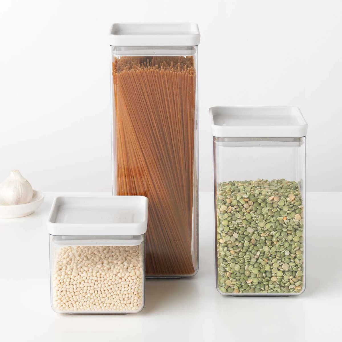 מיכל אחסון פלסטיק 1.6 ליטר, מכסה Brabantia - ללא BPA אפור-בהיר