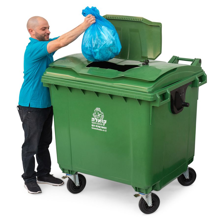 green wheelie bin 1100 liter small lid in big lid