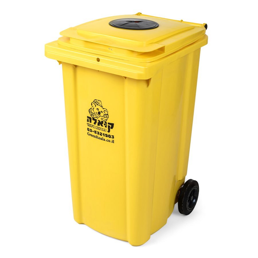 yellow wheelie bin 240 liter deposit bottles cans recycling