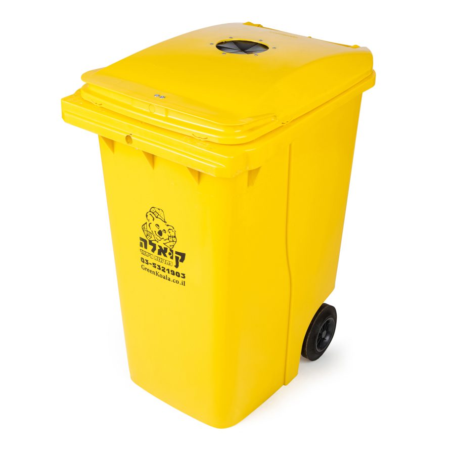 yellow wheelie bin 360 liter deposit bottles cans recycling