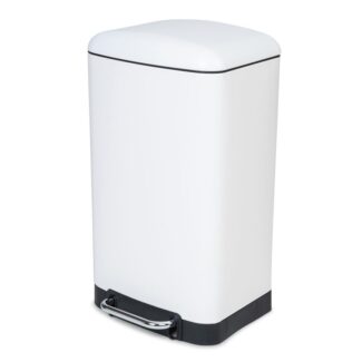 waste bin 30 liter for kitchen decorated rectangular pedal silenced closing metalic white