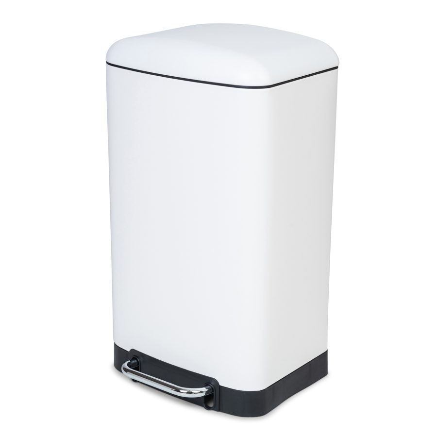 waste bin 30 liter for kitchen decorated rectangular pedal silenced closing metalic white