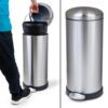 waste bin 30 liter for kitchen decorated round pedal silenced closing metalic nickel
