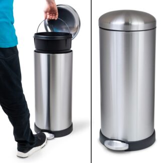 waste bin 30 liter for kitchen decorated round pedal silenced closing metalic nickel