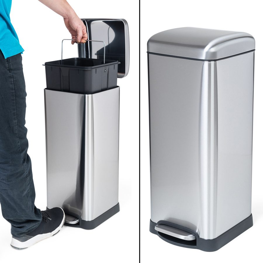 waste bin 30 liter for kitchen decorated square pedal silenced closing metalic nickel