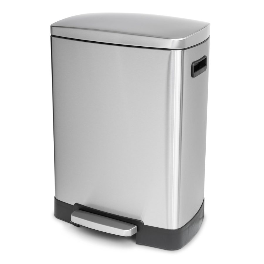 waste bin 50 liter for kitchen decorated rectangular pedal silenced closing metalic nickel