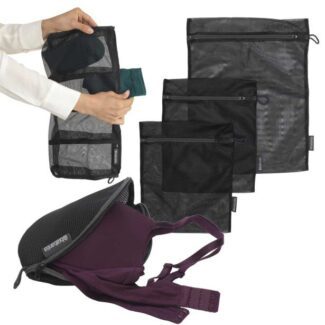 סט 5 שקיות כביסה: 3 שקיות רשת לכביסה עדינה, שקית רשת לכביסת גרביים