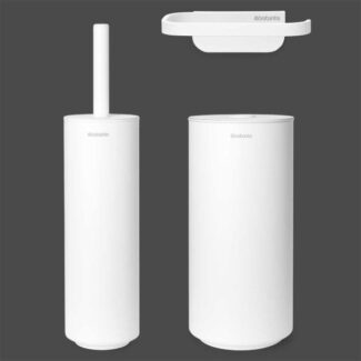 סט טואלט לשירותים MindSet ברבנטיה, לבן מינרלי: מברשת אסלה סיליקון, דיספנסר ומתקן קיר לנייר טואלט Brabantia