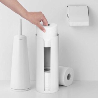 סט טואלט לשירותים שחור מט ReNew ברבנטיה: דיספנסר, מתקן קיר לנייר טואלט ומברשת אסלה קונית Brabantia