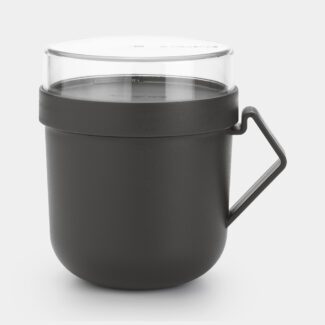 כוס למרק 0.6 ליטר Make & Take פלסטיק ללא BPA אפור כהה Brabantia עם מכסה שקוף לתוספות