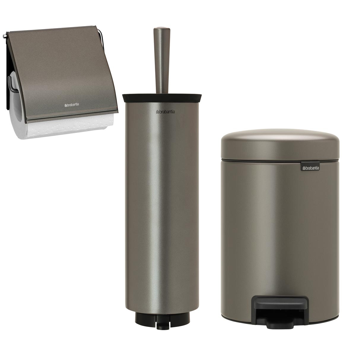 סט לשירותים Brabantia: פח פדל 3 ליטר NewIcon + מברשת אסלה עם אפשרות תלייה + מתקן קיר לנייר טואלט ברבנטיה – תמונה 1