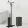 סט לשירותים אפור כהה מינרלי Brabantia: פח פדל 3 ליטר NewIcon + באטלר - מעמד לנייר טואלט, מברשת אסלה זיפים ומדף MindSet ברבנטיה