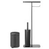 ⁦סט לשירותים אפור כהה מינרלי Brabantia: פח פדל 3 ליטר NewIcon + באטלר - מעמד לנייר טואלט, מברשת אסלה זיפים ומדף MindSet ברבנטיה⁩ – תמונה ⁦2⁩