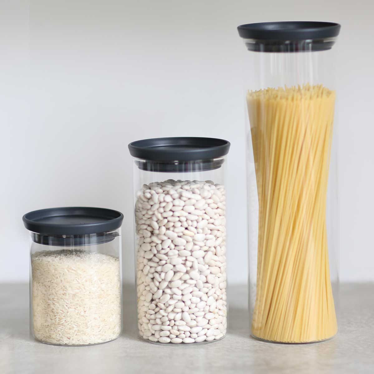 סט 3 מיכלי זכוכית 0.6 + 1.1 + 1.9 ליטר, מכסה אפור כהה Brabantia - ללא BPA – תמונה 2