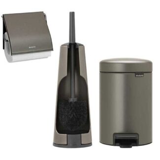 סט לשירותים Brabantia: פח פדל 3 ליטר NewIcon + מברשת אסלה קונית + מתקן קיר לנייר טואלט ברבנטיה