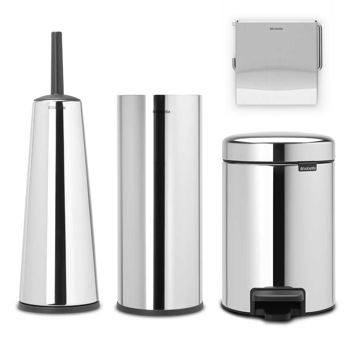 ⁦סט לשירותים מבריק Brabantia: פח פדל 3 ליטר NewIcon + מברשת אסלה קונית, מתקן קיר ודיספנסר לנייר טואלט Renew ברבנטיה⁩ – תמונה ⁦5⁩